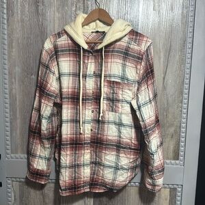 Pink flannel jacket with hoodie